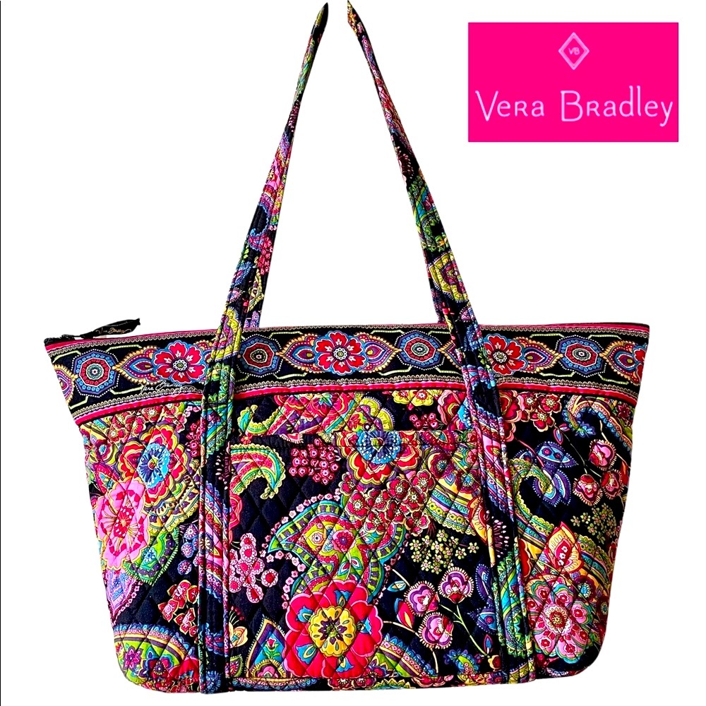 Vera Bradley Large Tote “Symphony in Hue” Black Multi Print, “Miller” Bag Style